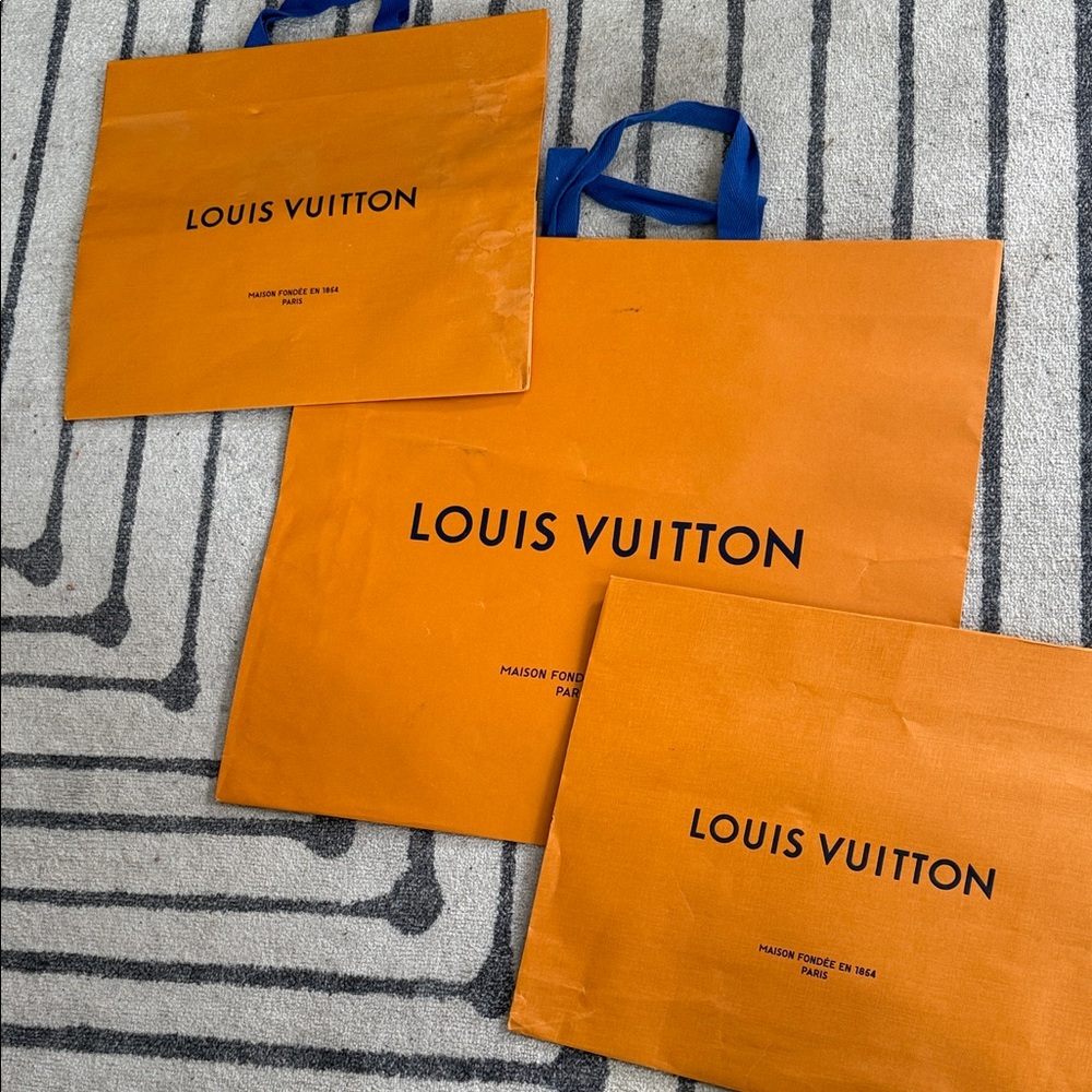 Louis Vuitton Bold Orange Bags with Blue Handles (Set of 3)